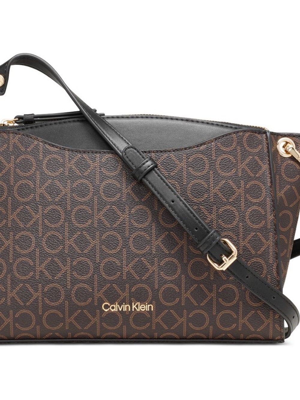 Calvin Klein Brown Monogram Crossbody with Black Strap